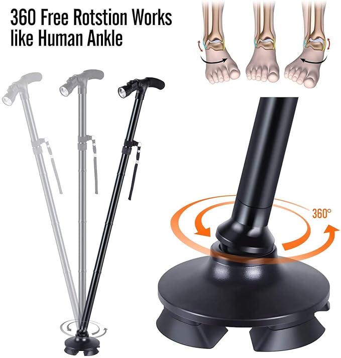 Folding Cane with LED Light- Non-Slip Grip Handle for Men and Women, Collapsible Walking Stick