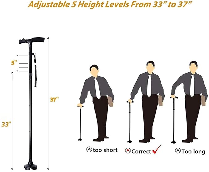 Folding Cane with LED Light- Non-Slip Grip Handle for Men and Women, Collapsible Walking Stick