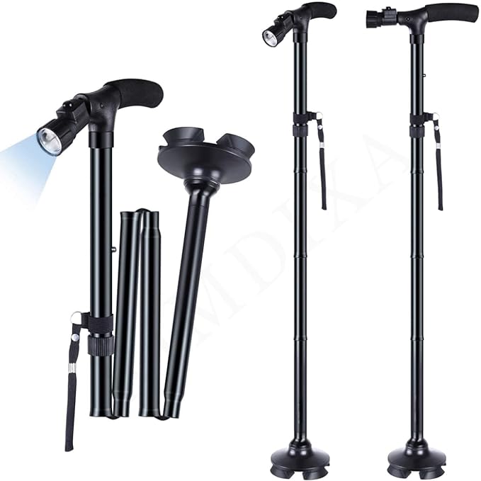 Folding Cane with LED Light- Non-Slip Grip Handle for Men and Women, Collapsible Walking Stick